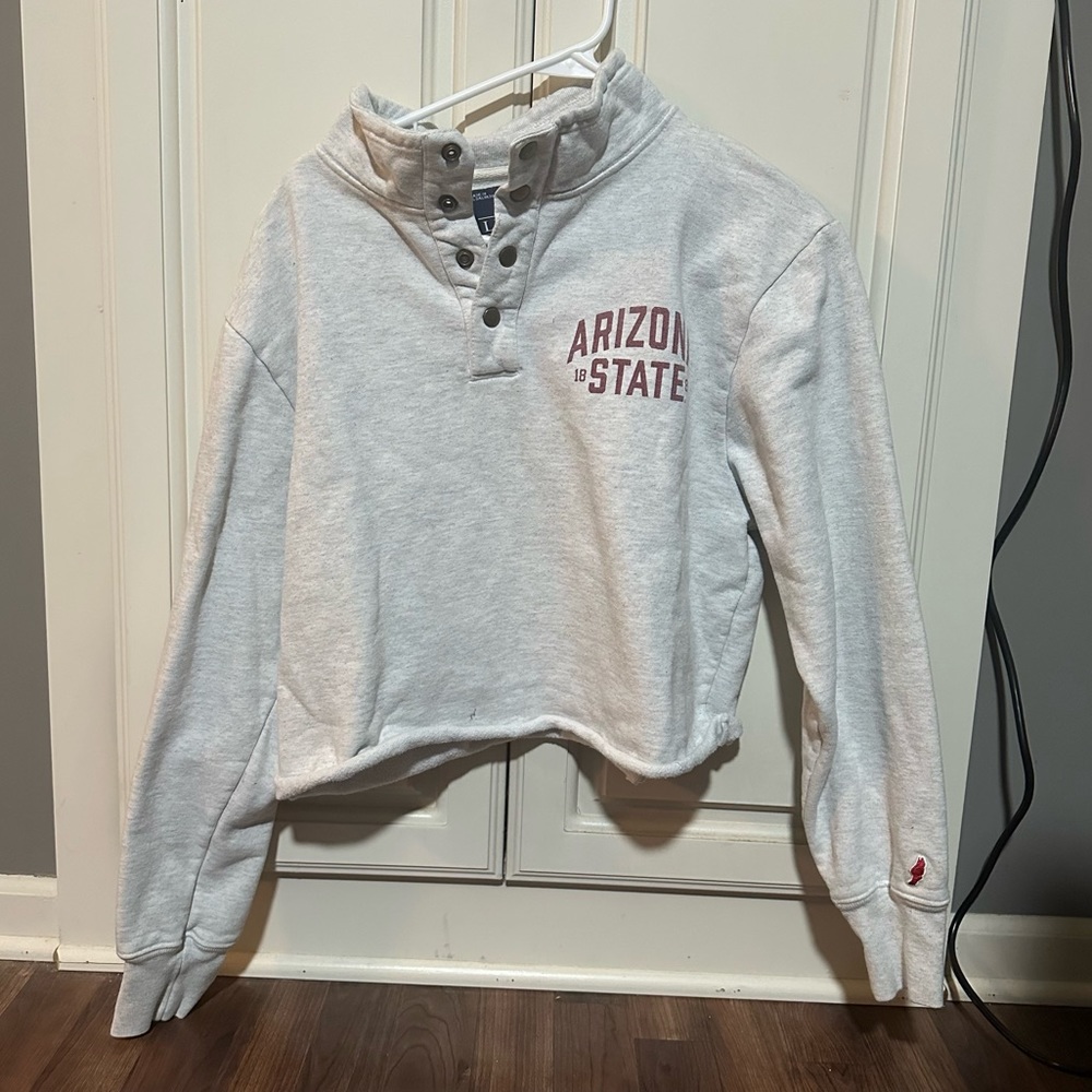 Vintage Arizona State University Heather Grey Quarter Snap Cropped Sweatshirt